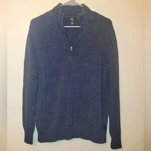 Men's Large Calvin Klein 100% cotton pullover sweater dark blue neck zipper